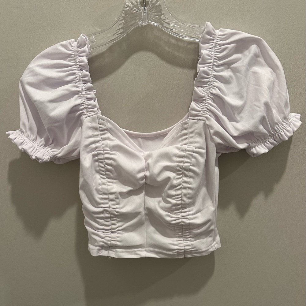 White Puff Sleeve Crop Top